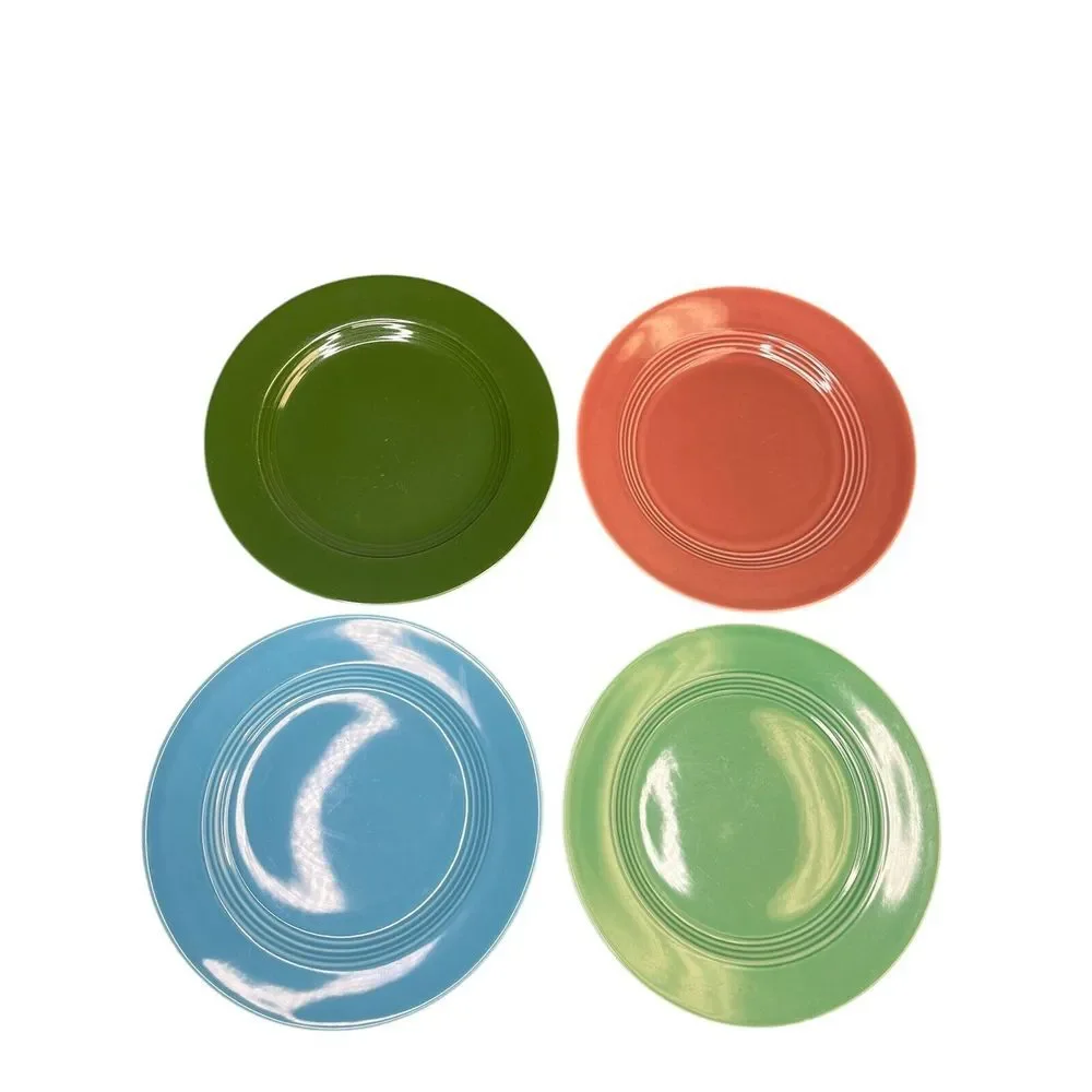 4 VTG HOMER LAUGHLIN HARLEQUIN Luncheon PLATE 9 1/4 Rose Light Green Forest Blue